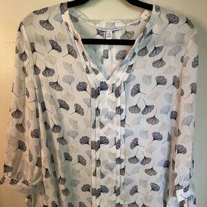41 Hawthorn Ginkgo Leaf Print Blouse Petite Medium Tie Sleeves